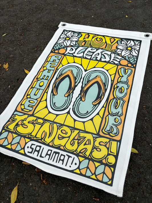 Tsinelas Canvas Flag back view - Lumpia Surf Team flag